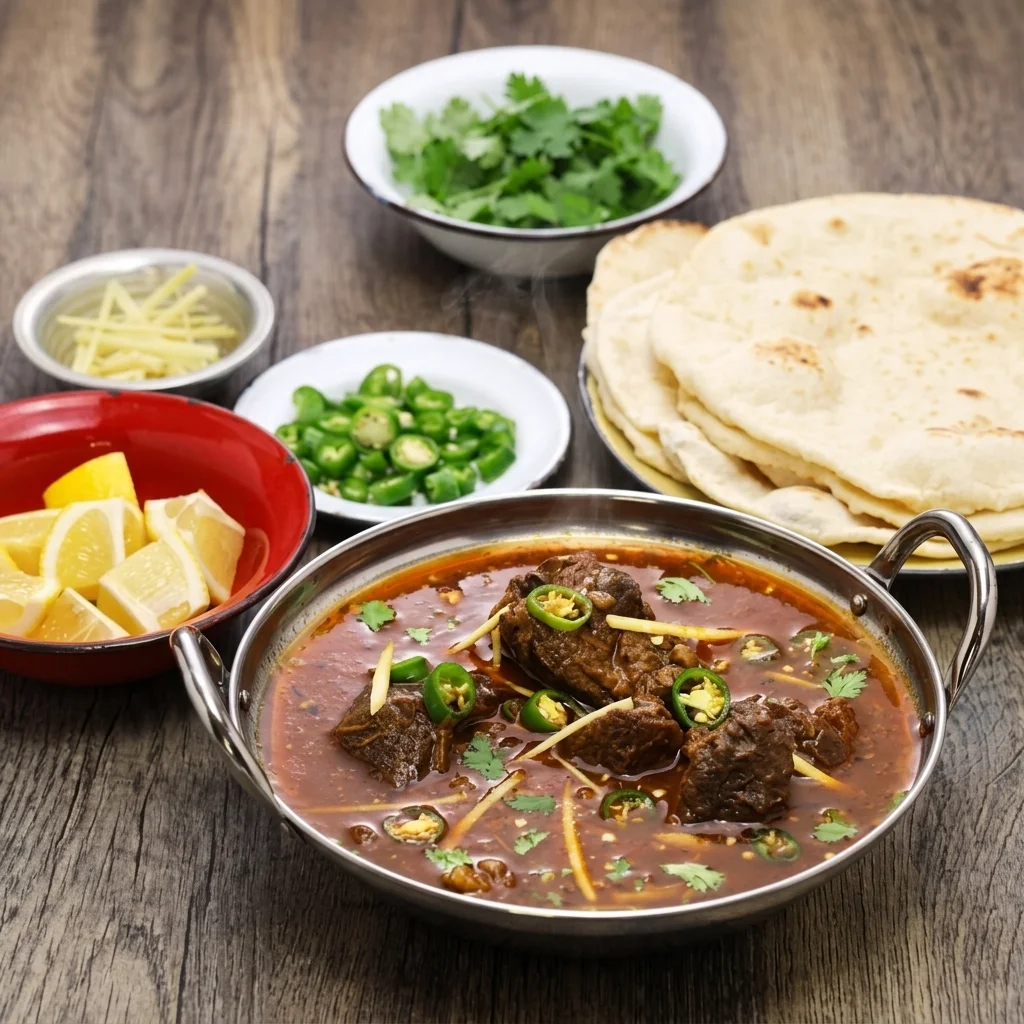 Slow-cooked halal beef nihari in spiced gravy at Foodies Calgary in Westwinds, Calgary